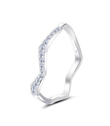 Wave Shape with CZ Crystal Silver Ring NSR-4074